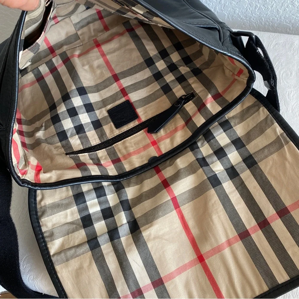 Burberry black leather messenger bag